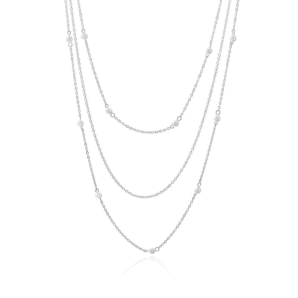 Long Autumn and Winter Elegant Imitation Pearl Level Necklace Women's Geometric Trend Sweater Chain