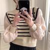 Fake Two Bubble Sleeve French Sweater Women's Autumn/Winter Striped Unique Long Sleeve Top