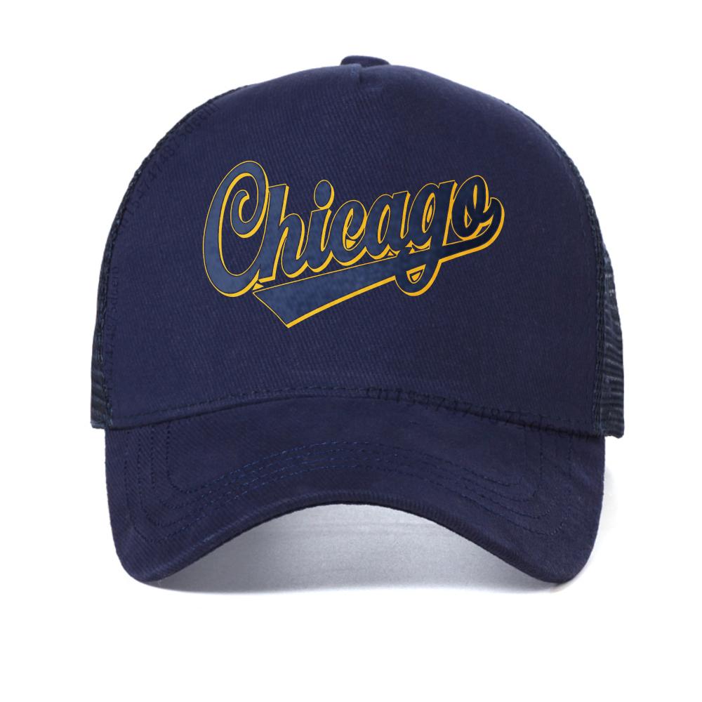 

Chicago Logo Mens baseball cap Rock and Roll Music Classic Band caps New Black New Black Pattern Breathable Trucker hats sun hat Adjustable темно-синього кольору
