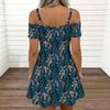 Women Adjustable Strap Plus Size Dress Ink Floral Printed Loose Summer Sundress
