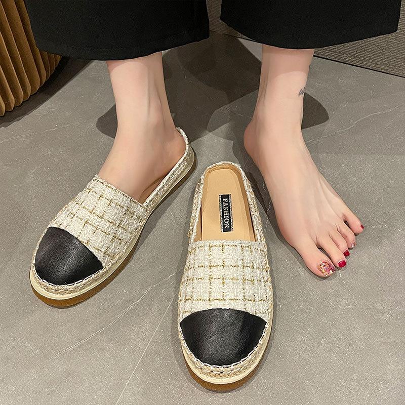 Baotou Halbschuhe Damen Fischer Schuhe Sommer tragen neu flachsohlig vielseitig Ein-Pedal Lazy Halbstütze Einzel Schuhe