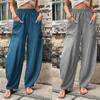 Ladies Elastic Waist Pockets Trousers Womens Casual Baggy Wide Leg Harem Pants
