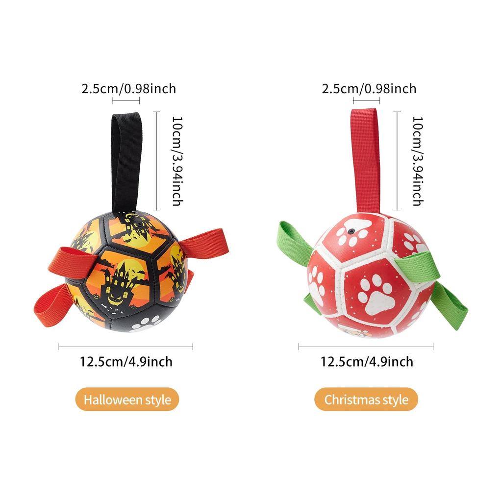 Dog Soccer Balls Toy with Sraps Halloween Christmas Gift for Pets Puppy Birthday Toy Interactive Toys for Tug of War Water Toys
