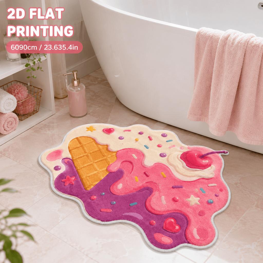 Irregular Melty Ice Cream Floor Mat Colorful Candy Heart Star Pattern 2D Flat Print Non Slip Rug Sweet Style Decor Mat