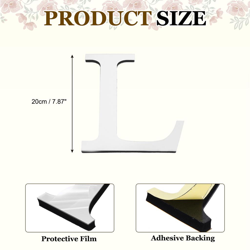 20cm 3D Mirror Acrylic Wall Sticker 26 English Letters Wall Sticker Decals Self-Adhesive Wall Art Mural Home Party Silver