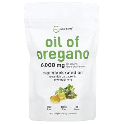 Olio di origano con olio di semi neri, 300 capsule molli