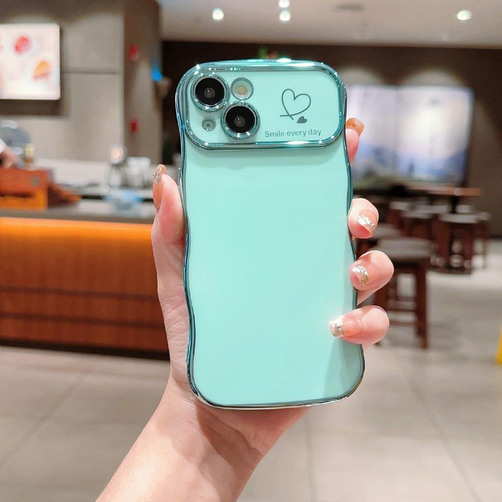 For iPhone 15 Case Wave Frame with Love Heart Raised Camera Protection TPU Cover