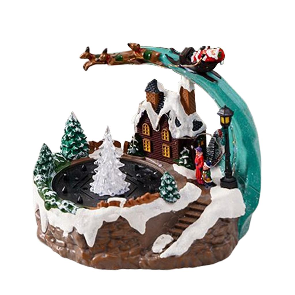 LED Boże Narodzenie Zimowy Krajobraz Wioska Dom Muzyczna Fontanna z Kolorowym Światłem Rzeźba do Domu Dekoracja Stołu Prezent