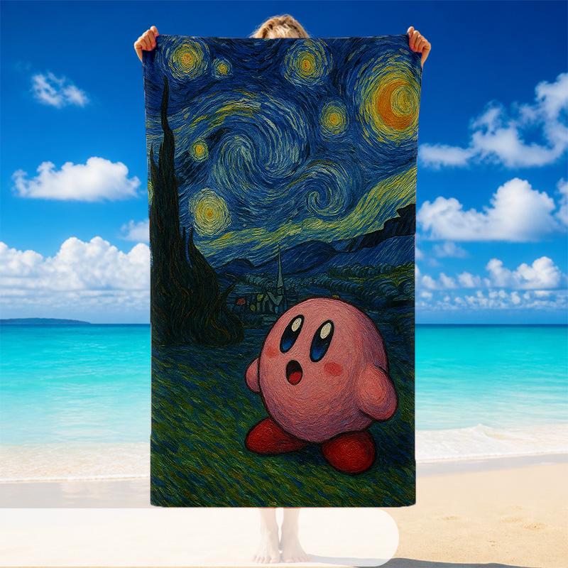 Quick Dry Beach Towel Kirby Pattern, Lightweight Absorbent Towel for Pool Beach Vacation Use