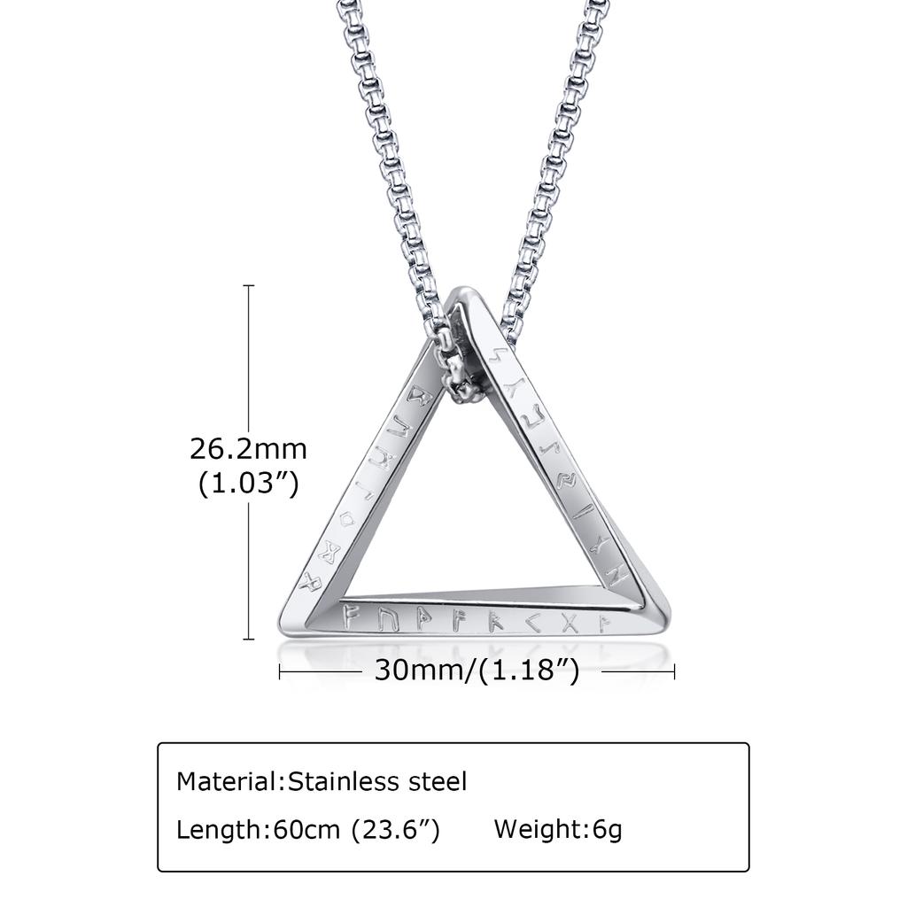 Nordic Triangle Pendant Necklaces for Men Boys,Waterproof Stainless Steel Pendant Necklaces with 50-70CM Box Chain,Stylish Gifts