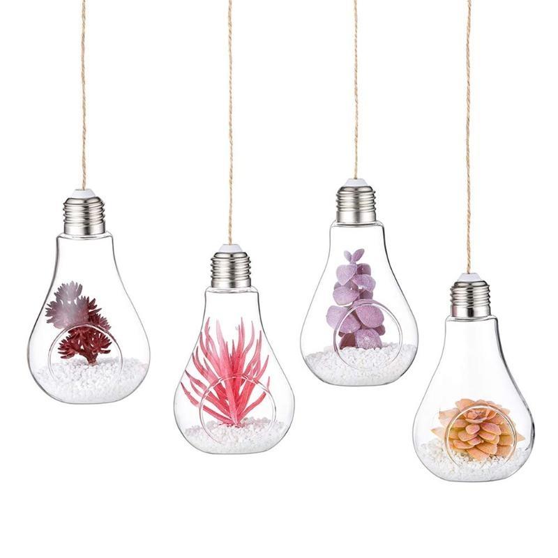 Light Bulb Shaped Outdoor Glass Hanging Planters Plant Pots for Succulent Tillandsia Holder Gift for Home Durable