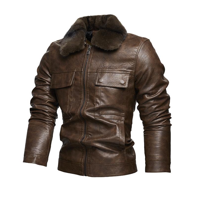 

Мужская теплая винтажная куртка из искусственной кожи, ветрозащитная куртка-бомбер для мотоциклистов, приталенная зимняя куртка с подкладкой из искусственного меха, байкерская верхняя одежда, куртки для мужчин 3XL темно-коричневого