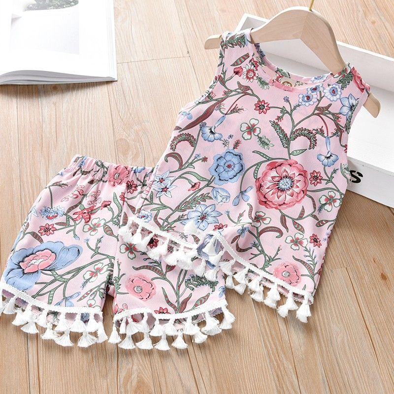 Girls' Floral Chiffon Set Summer New Item for Baby Girls Children's Camisole Top Lace Shorts Two-piece Set