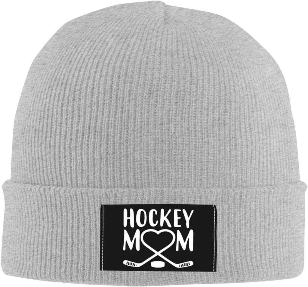 Winter Knit Hat Cap for Unisex Women, Hockey Mom Heart Daily Beanie Hat Unisex Warm Cuff Ski Skull Caps Black