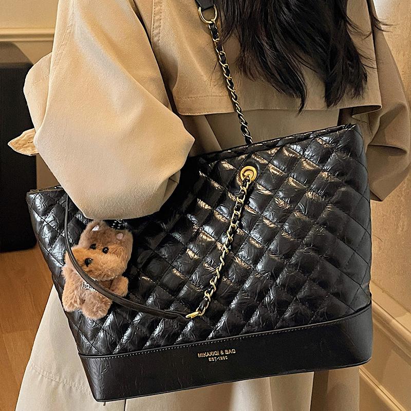 Sac grande capacité, Sac à bandoulière rétro, Sac fourre-tout de ville à chaîne en forme de losange