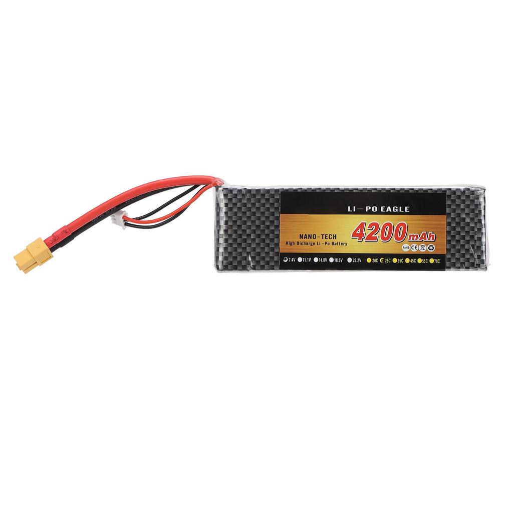 7.4V RC Drone Lithium Battery 2S 4200mAh 25C XT60 Connector Long Lasting Replacement Battery For RC