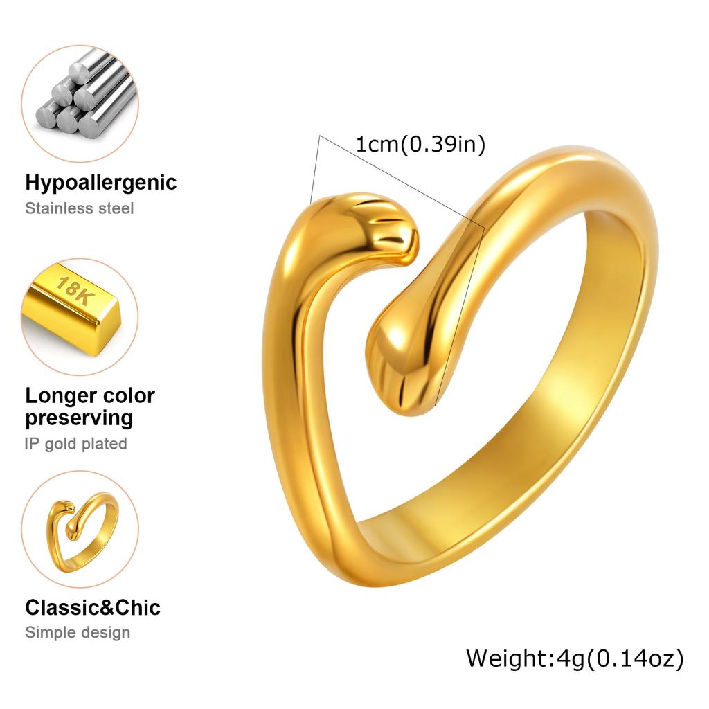 Creative Geometric Embrace Ring for Women, 18K Gold Plated High Polished Opening Rings, Waterproof Stainless Steel Jewelry Gift