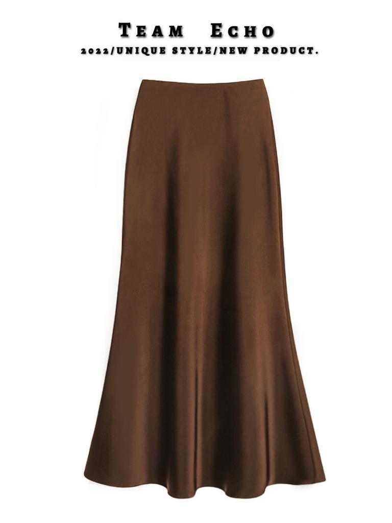 High-waisted, Slimming, Mid-length Satin and Acetate Smooth Skirt, Spring and Summer New Style Body-hugging Fishtail A-line Long Dress