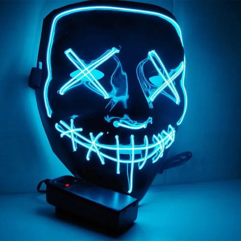 Halloween Party LED Illuminated Black V Shape Mask Haunted House Bar Party Cos Light Up Mask Halloween Party Scary Mask Decor