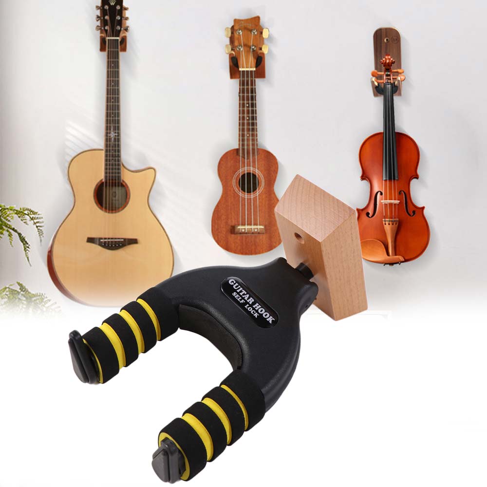 Wooden Base Guitar Hanger Detachable Ukuleles Bracket Wall Mount Stand Electric Bass