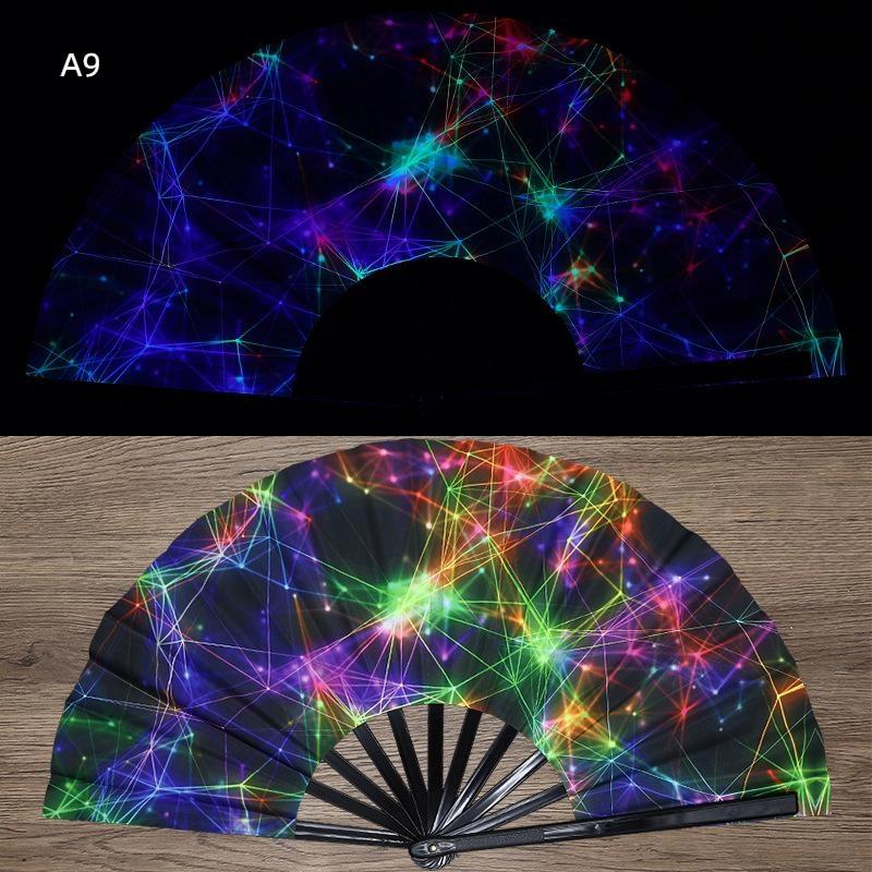 

Веер Кунг-фу Печать УФ-чернилами Флуоресцентный Эффект Тканевый Веер Бамбуковая Кость Складной Громкий Веер A9