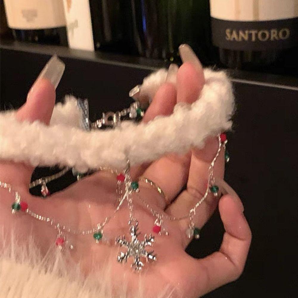 Tassel Christmas Plush Choker Santa Claus Xmas Clavicle Chain Snowflake Rhinestone Necklace  Girls