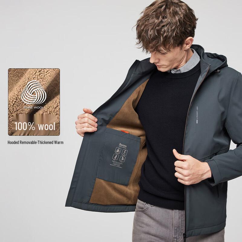 Hodo Men's 100% Wool-Filled Hooded Winter Jacket