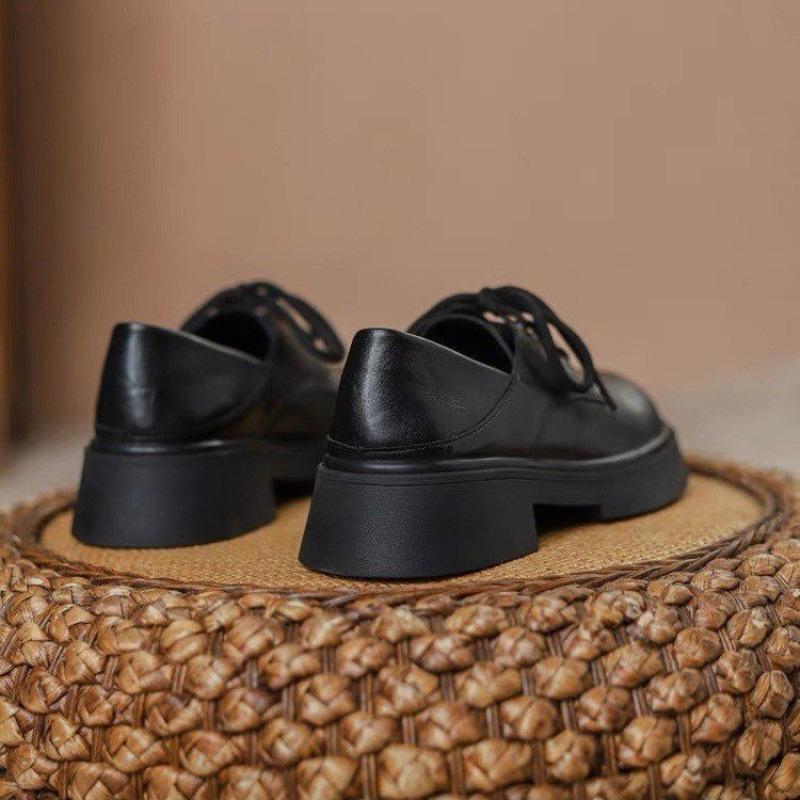 British Style Black Small Leather Shoes Women's 2025 Spring New Retro Heightening Single Shoes Women's Lace-up Soft-soled Loafers