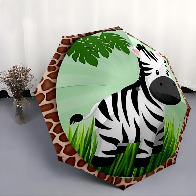 1pc Zebra Print Auto-Fold Umbrella with One-Touch Open/Close - 8 Reinforced Ribs for Windproof Stability,  Yy251118263