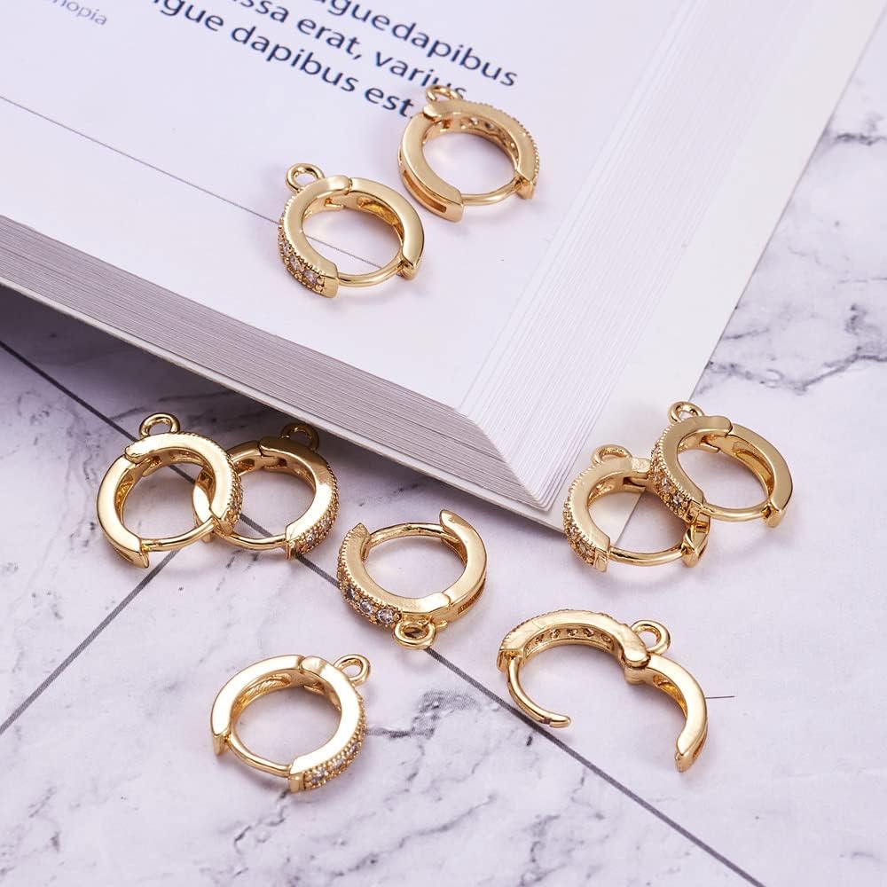 Pandahall 10pcs Real Gold Plated Cubic Zirconia Hoop Earrings Round Lever Back Earring Components Findings for Women Gifts Jewelry Making DIY Crafts