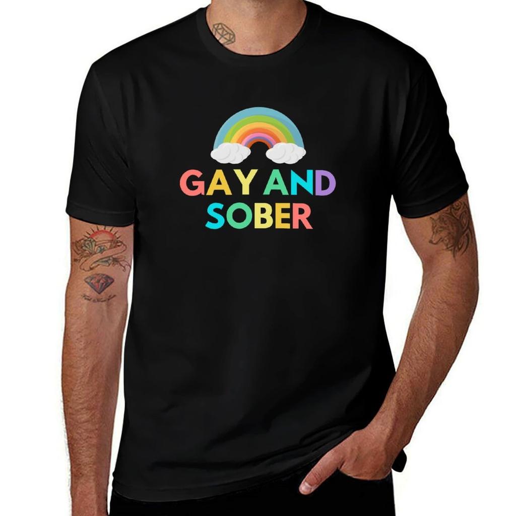 Gay And Sober Alcoholic Addict Recovery Tshirt Modern Style Print Tshirt