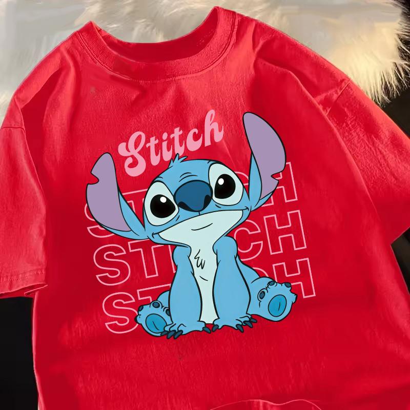 Funny 100 Cotton Stitch Love Graphic Print TShirt for Women Casual Short Sleeve Tee Cartoon Design