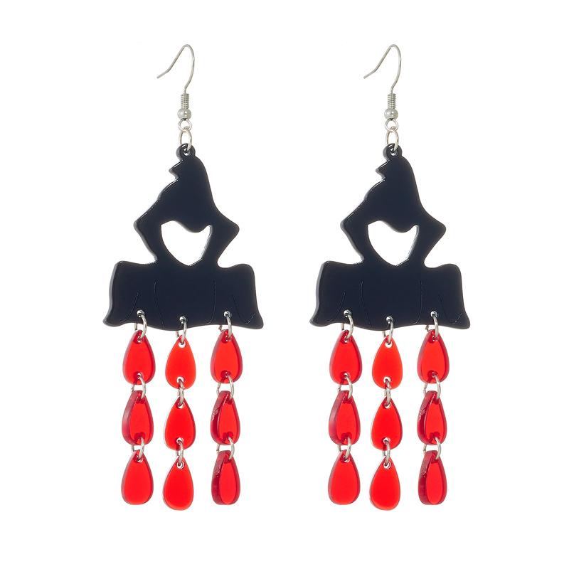 

Хэллоуин акриловые европейские и американские новые серьги с капельками крови, кисточками, преувеличенный темный стиль, персонализированные серьги чёрный