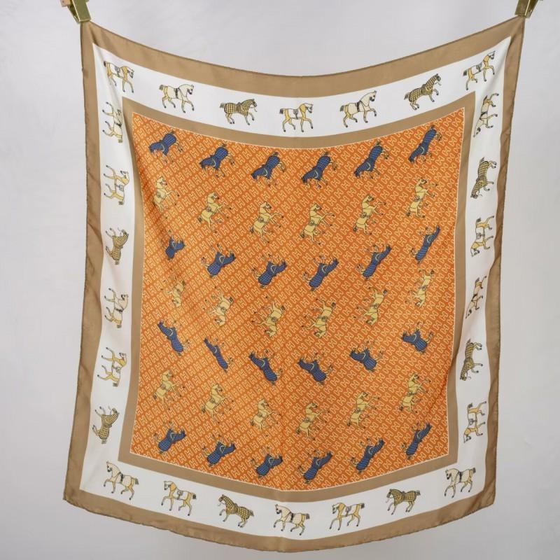 70x70cm Lightweight Cotton Silk Square Scarf With Boho Floral Print Breathable Neck Wrap Women