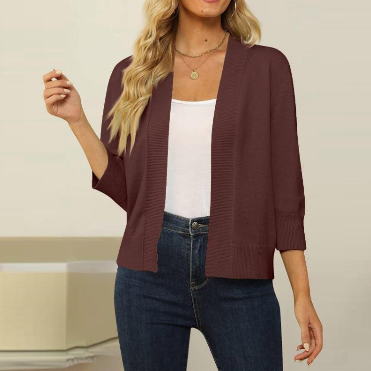 Women Casual Lightweight Cropped Cardigan Sweater 3/4 Sleeve Open Front Comfortable Fashion Shrugs