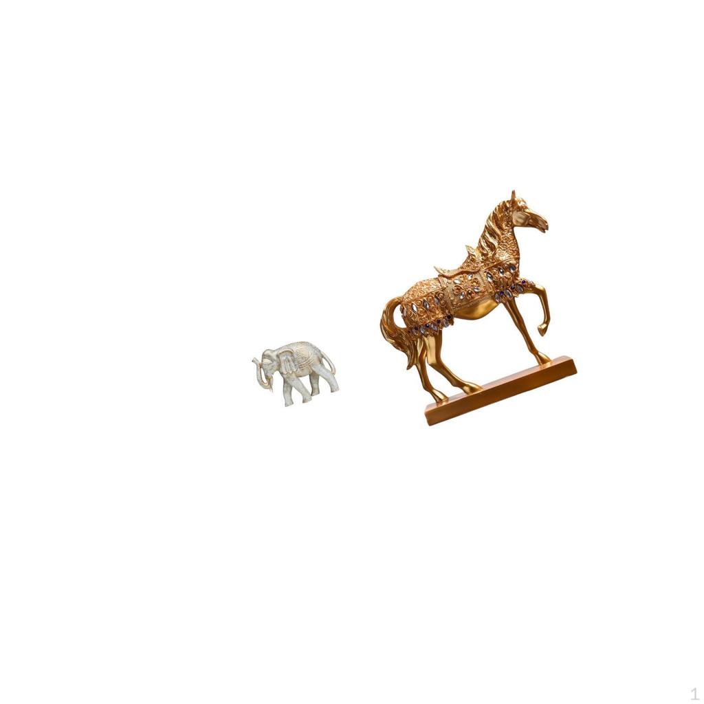 Hand Carved Wooden Elephant And Horse Animal Sculpture Figurine Souvenirs for Desk Bookshelf