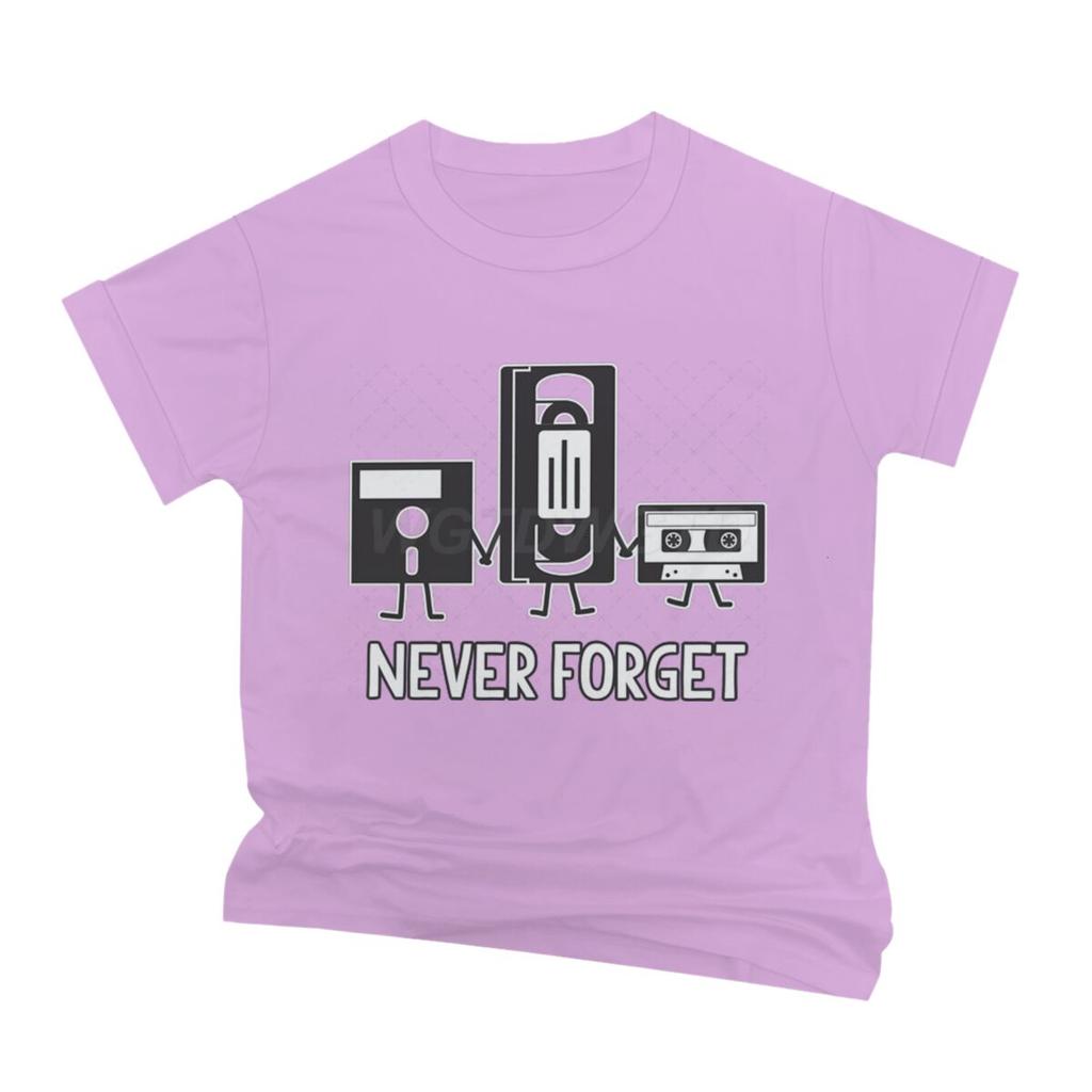 Never Forget Print Floppy Disk Cassette Tape Pattern T Shirts Men Women Vintage Short Sleeve Streetwear Fashion Male Tshirts