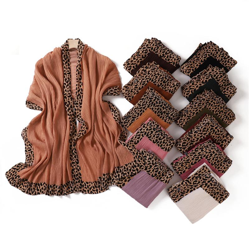 Winter Sexy Leopard Chain Viscose Scarf Wrinkle Pleated Shawls and Wraps Autumn Echarpe Pashmina Bufandas Muslim Sjaal 180*70Cm