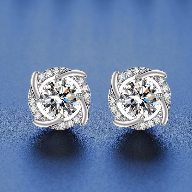 

Серьги-пусеты из стерлингового серебра 925 пробы с муассанитами - Вращающийся дизайн ветряной мельницы, Роскошные и элегантные 0.5 Carat [Zirconia]