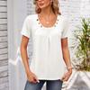 Women's Square-neck Top Pleated Solid Color Loose Button T-shirt