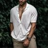 Vintage Lapel Button Solid Shirt Men's Clothing Spring and Summer Short Sleeve Loose Top Men's Casual Shirt