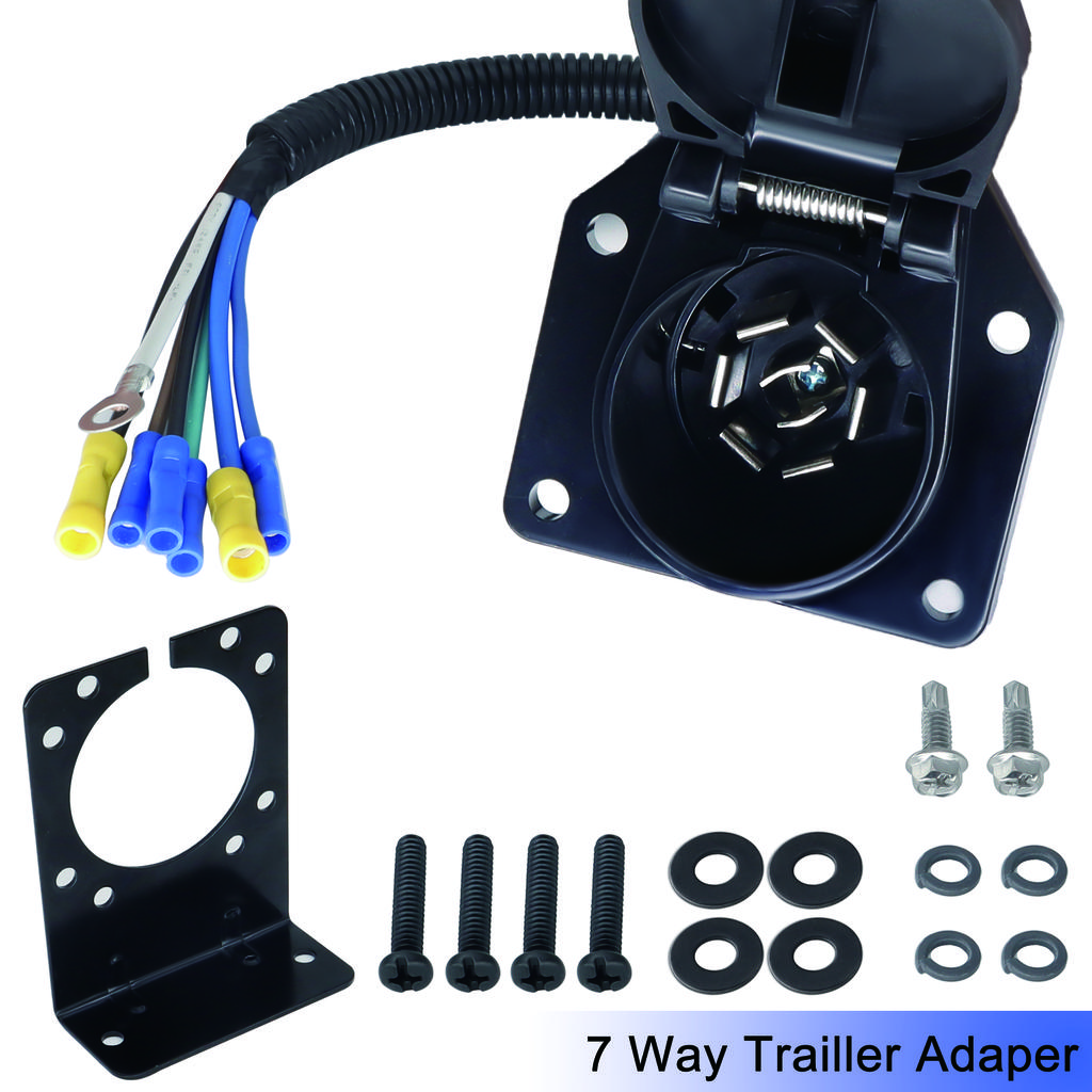 Universal Accessories 7 Pin 7 Way RV-Style Blade Trailer Connector Socket Wiring Harness Mounting Bracket Truck Wire Connector