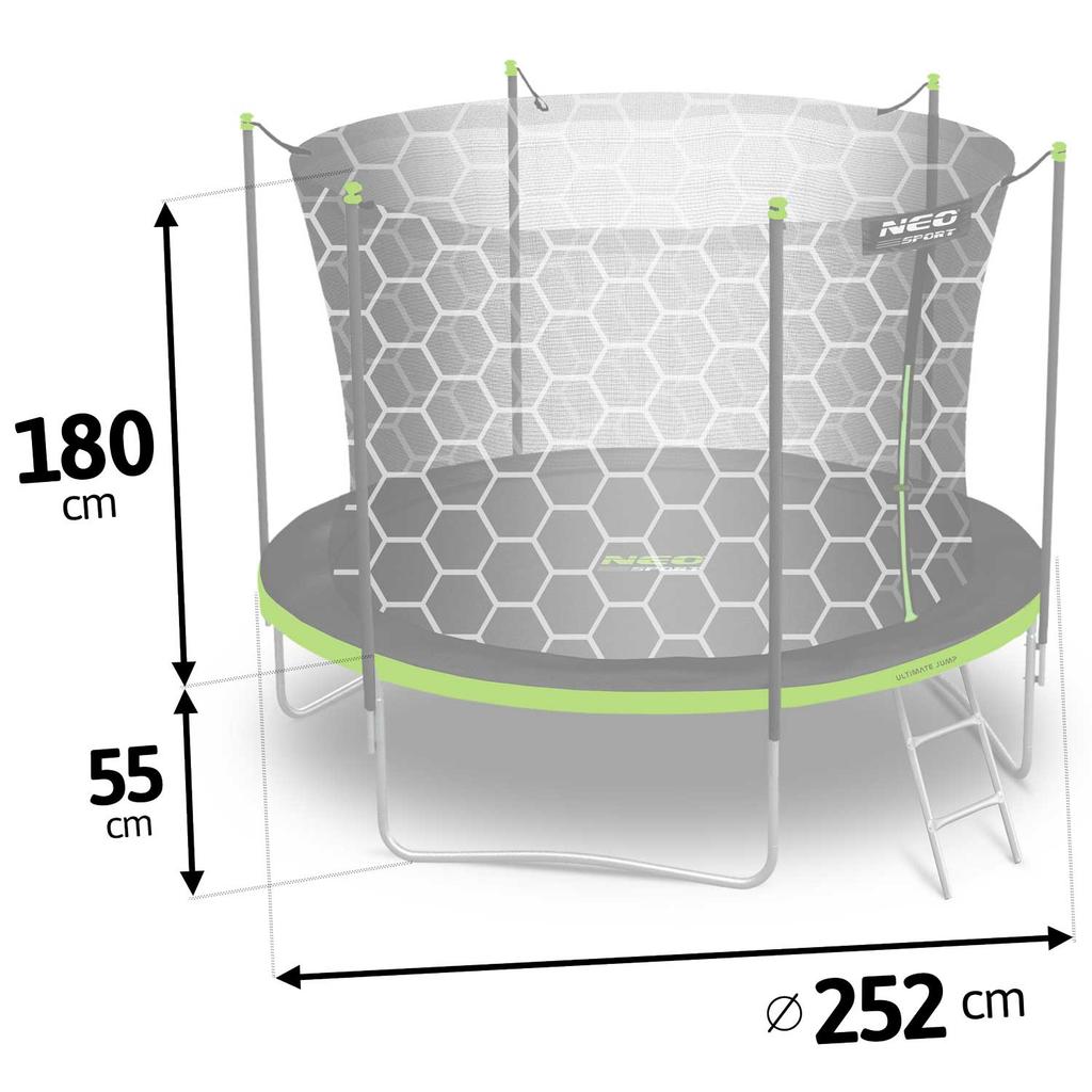 Trampolina Ogrodowa 8Ft/252Cm Z Siatką Wewnętrzną I Drabinką Neo-Sport