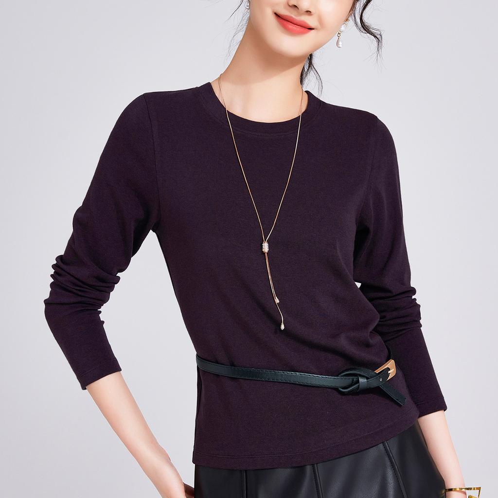 Tencel Linen Retro Long-sleeved Slim-fitting Straight-shoulder Women's Crew Neck Sports Top