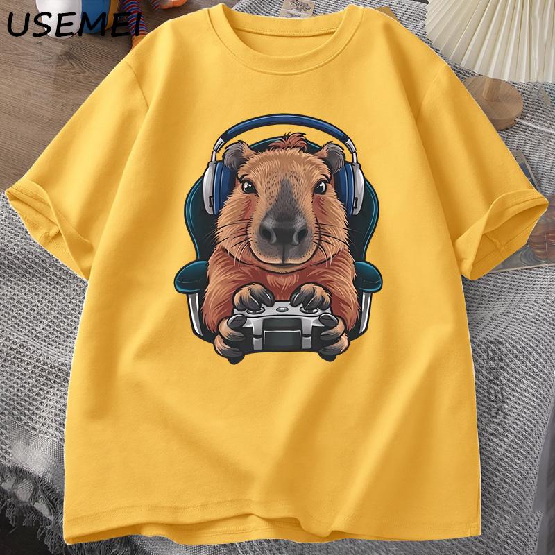 Unisex Gamer Capybara Shirt Capybara Tank Top Graphic Cute Rodent Tshirt Funny Animal Gaming with Controller Unique
