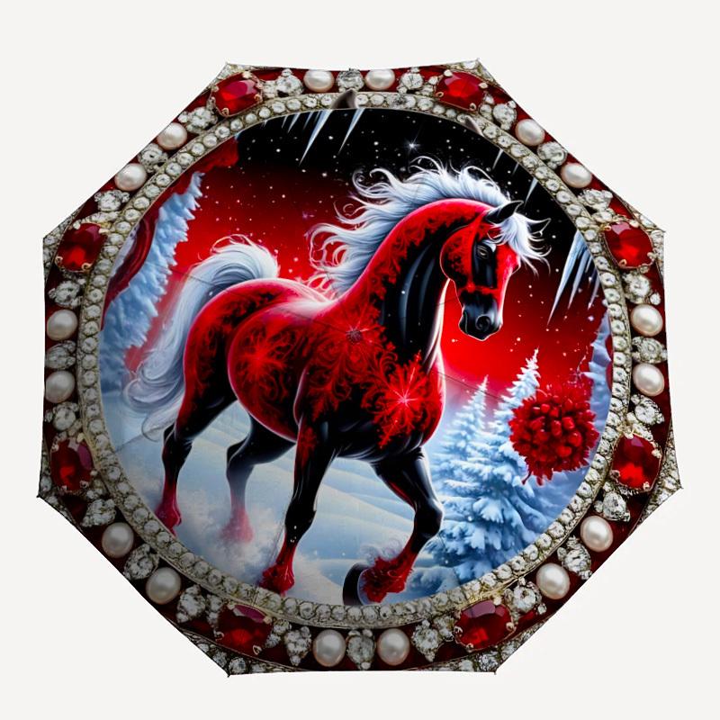 1 Stück Winterpferd Faltbarer Regenschirm zum Öffnen/Schließen, Alle tragbaren Regenschirme für & Männer, Stilvolles Accessoire (Weihnachtsgeschenk) 8-Rippen yy251213156