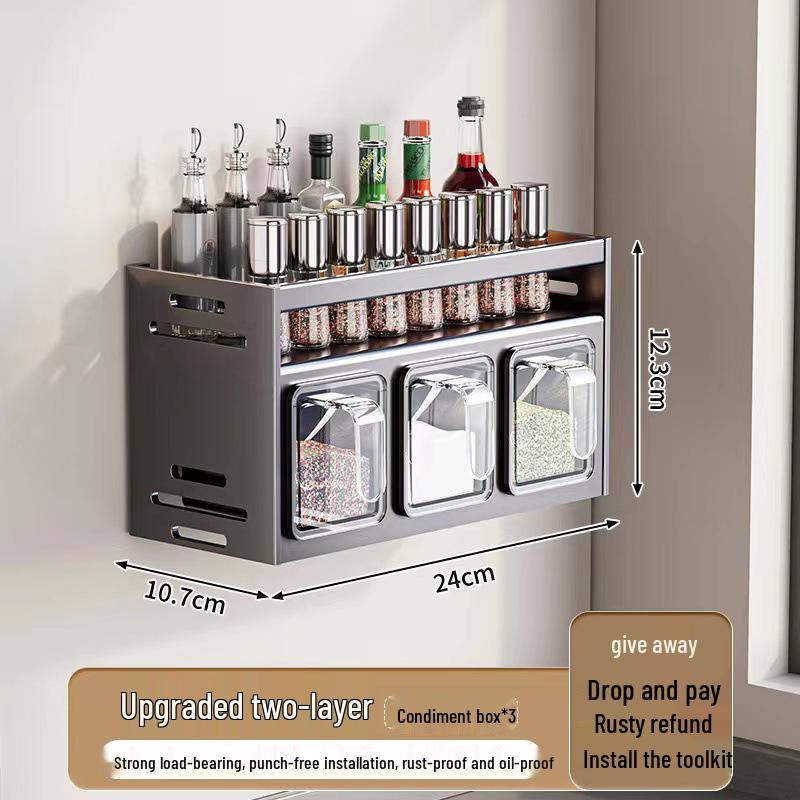 Wall-Mounted Kitchen Spice Rack: Multifunctional Organizer for Condiment Jars and Bottles