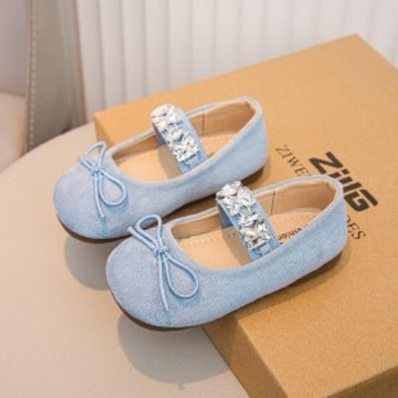 Girls Light Blue Bow Rhinestone Mary Jane Flats 21 синий