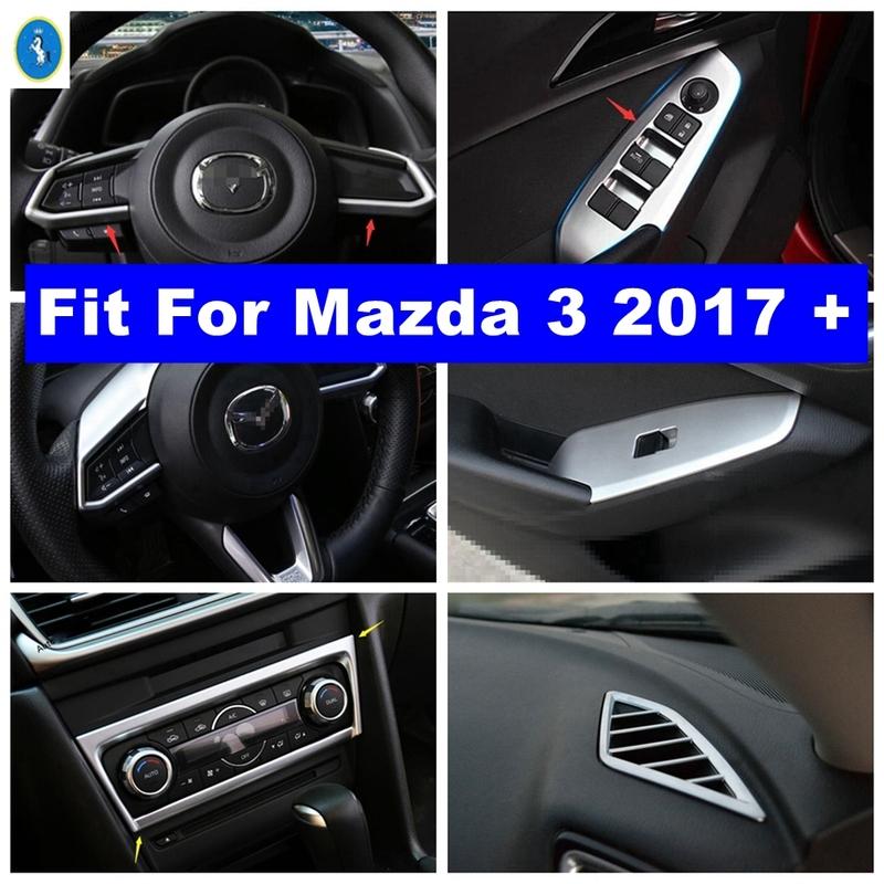 Matte Window Lift Button / Steering Wheel / Gear Shift / Air Outlet Vent Cover Trim For Mazda 3 2017 2018 Interior Accessories