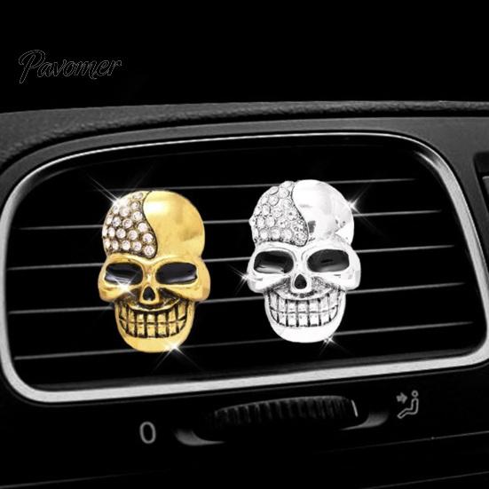 Auto Fragrance Tablets Halloween Car Vent Clip Air Fresheners Clip, Half Faux Diamond Skeleton Decorative Diffuser, Scent Aromatherapy for AC Outlet,